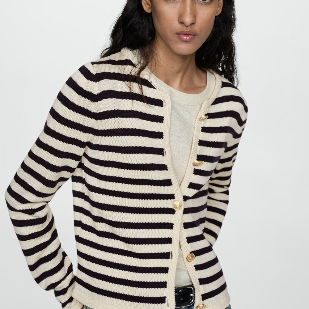 Mango Black and Cream Striped Cardigan